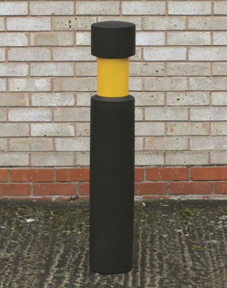 H/D Fixed Steel Core Bollards, 1000mm high with Black Sleeves Straight Sided