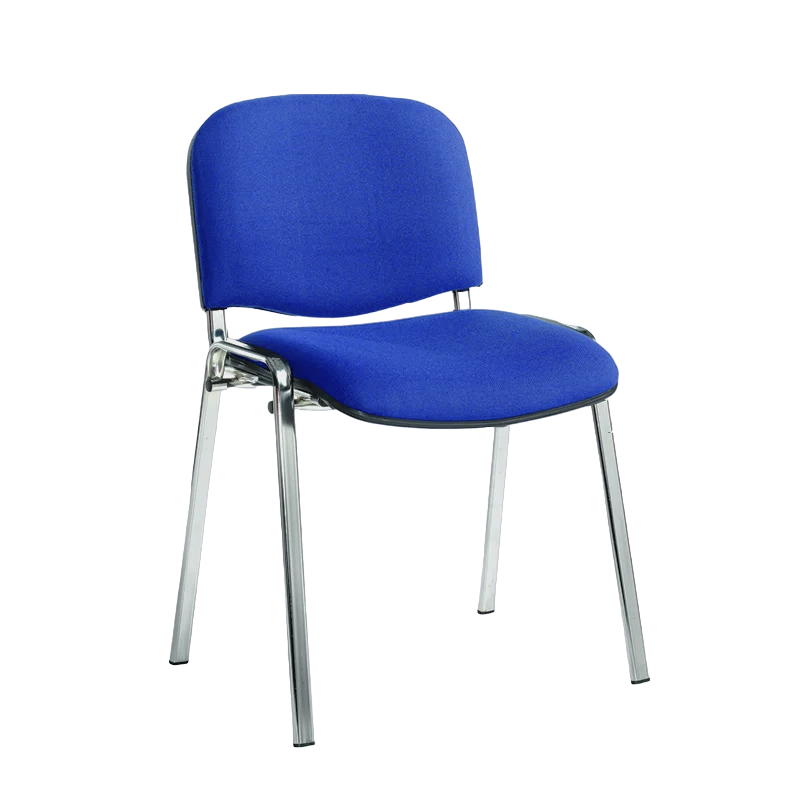 Stackable Padded Office Chairs - Blue Fabric, Chrome Frame - pack of 4