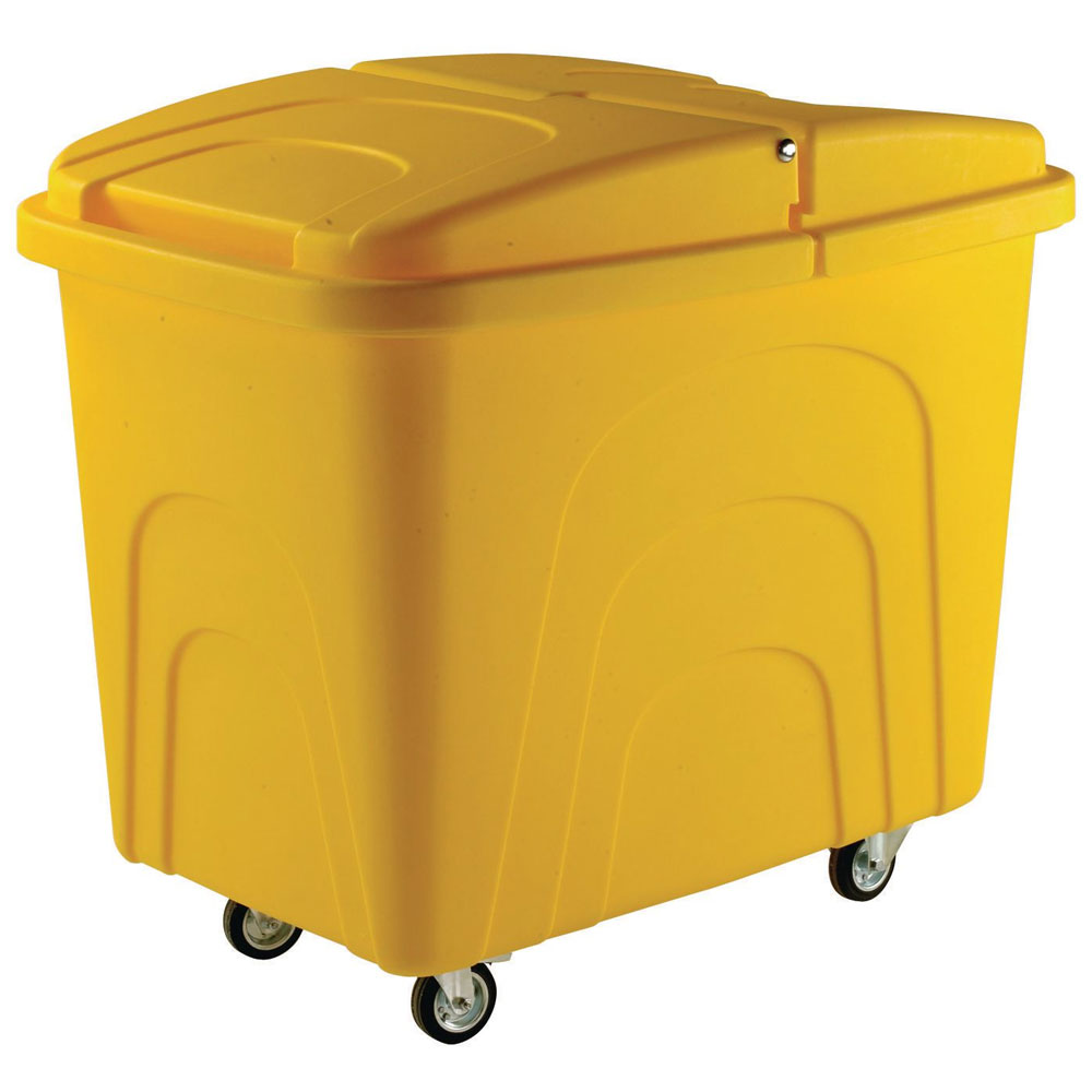 Plastic Container Truck, Corner Wheels, Yellow, with Lid, Polypropylene Base