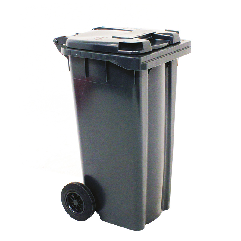 Grey Wheelie Bin - 120 Litre - UV stabilised polyethylene - EN-840, RAL and DIN30760 - Compliant with noise reduction regulations