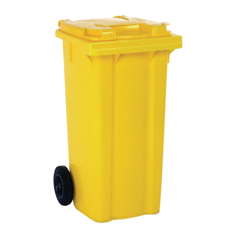 Yellow Wheelie Bin - 120 Litre- UV stabilised polyethylene - EN-840, RAL and DIN30760 - Compliant with noise reduction regulations