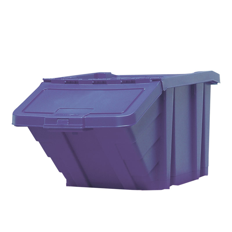 Stackable Recycling Box Bins With Hinged Lid - Blue