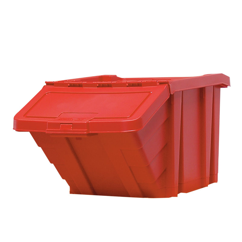 Stackable Recycling Box Bins With Hinged Lid - Red