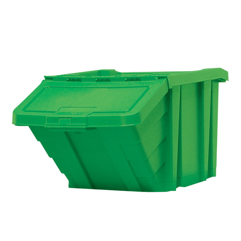 Stackable Recycling Box Bins With Hinged Lid - Green