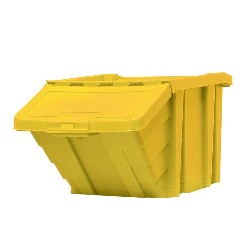 Stackable Recycling Box Bins With Hinged Lid - Yellow