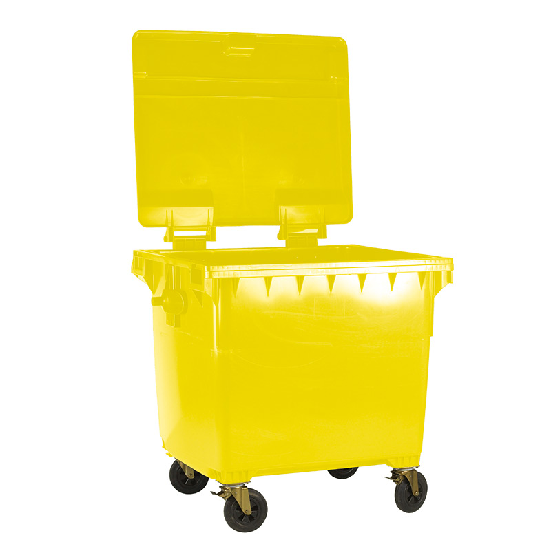 660L Yellow Wheelie Bin with Lockable Lid - 1200 x 1350 x 770