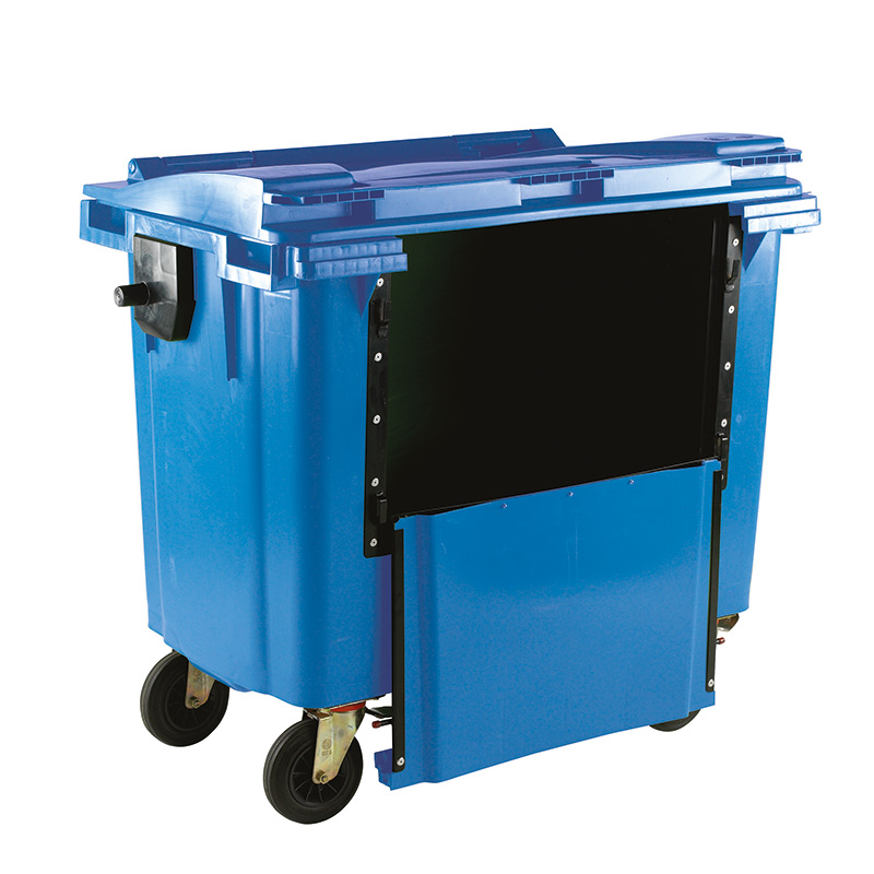 660L Blue Wheelie Bin With Drop Down Front - 1200 x 1350 x 750mm