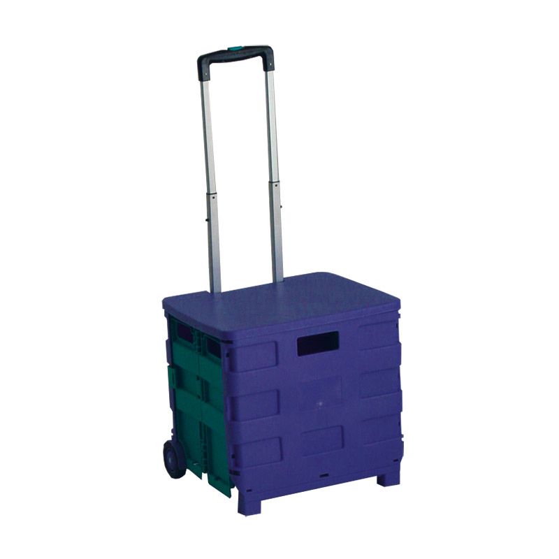 Plastic Folding Box Trolley - Blue & Green - with Lid - 25kg Capacity