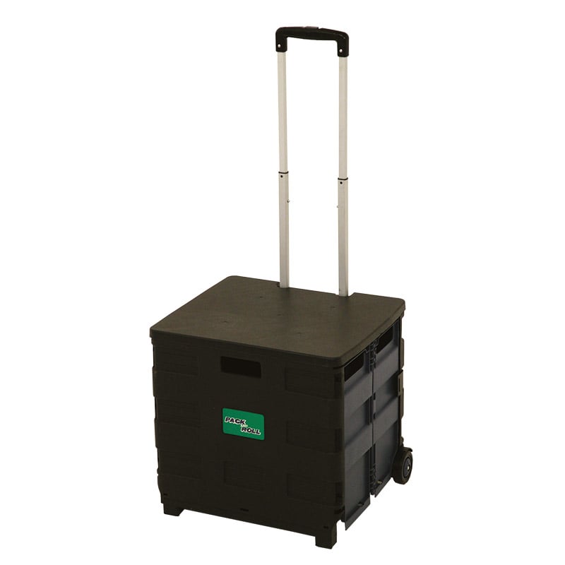 Plastic Folding Box Trolley - Black & Grey - with Lid - 35kg Capacity