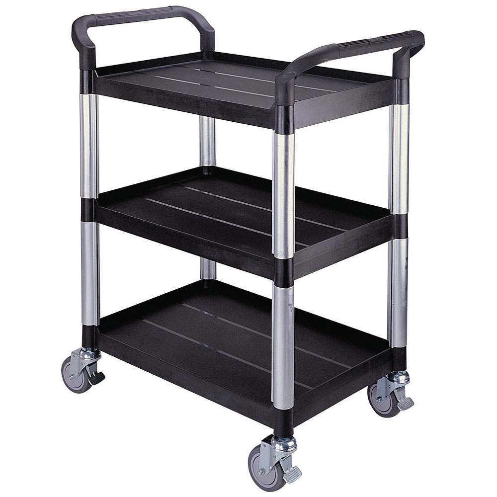 3 Shelf Black Plastic & Aluminium Tray Trolley - 950 x 480 x 850mm - 250kg