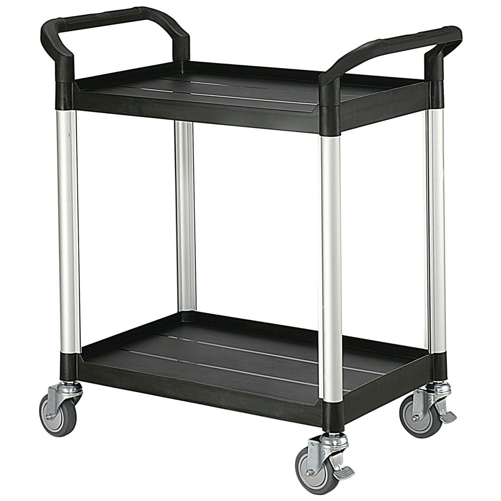 2 Shelf Black Plastic & Aluminium Tray Trolley - 950 x 480 x 850mm - 250kg Capacity