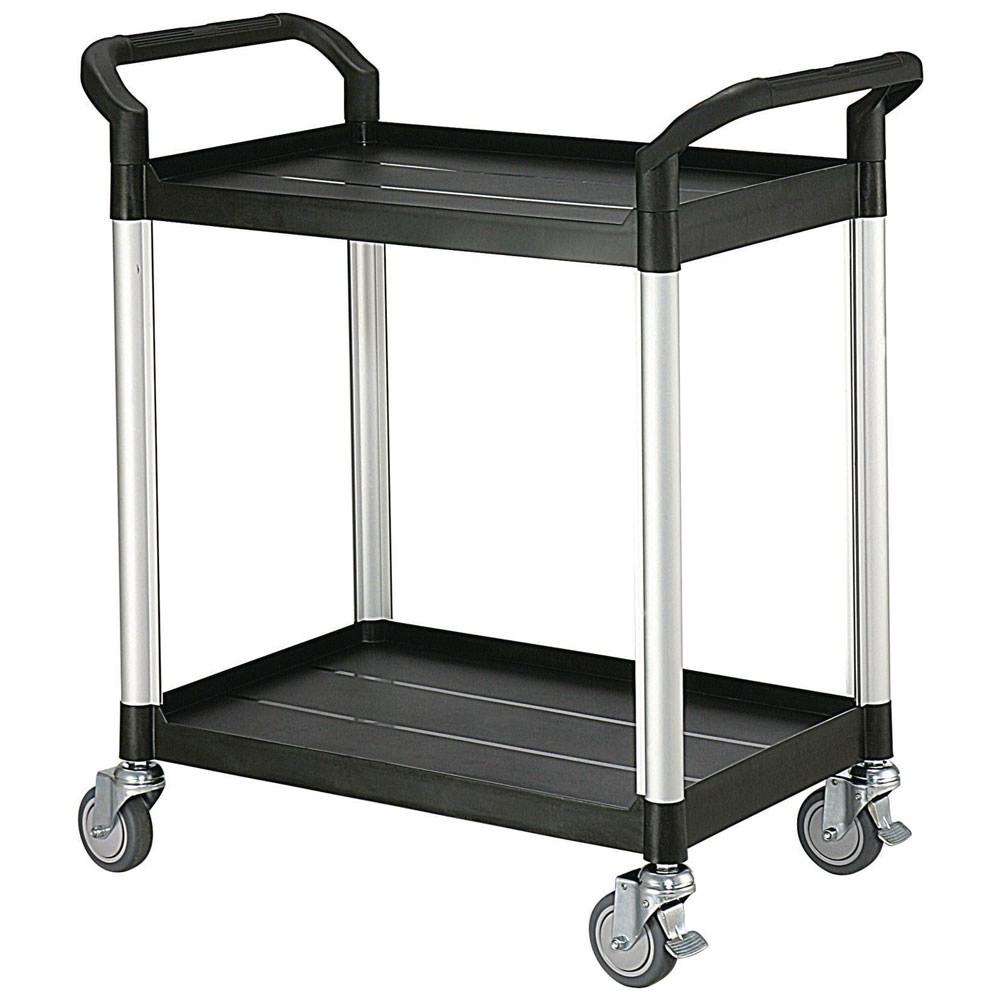 2 Shelf Black Plastic & Aluminium Tray Trolley - 950 x 480 x 850mm - 250kg