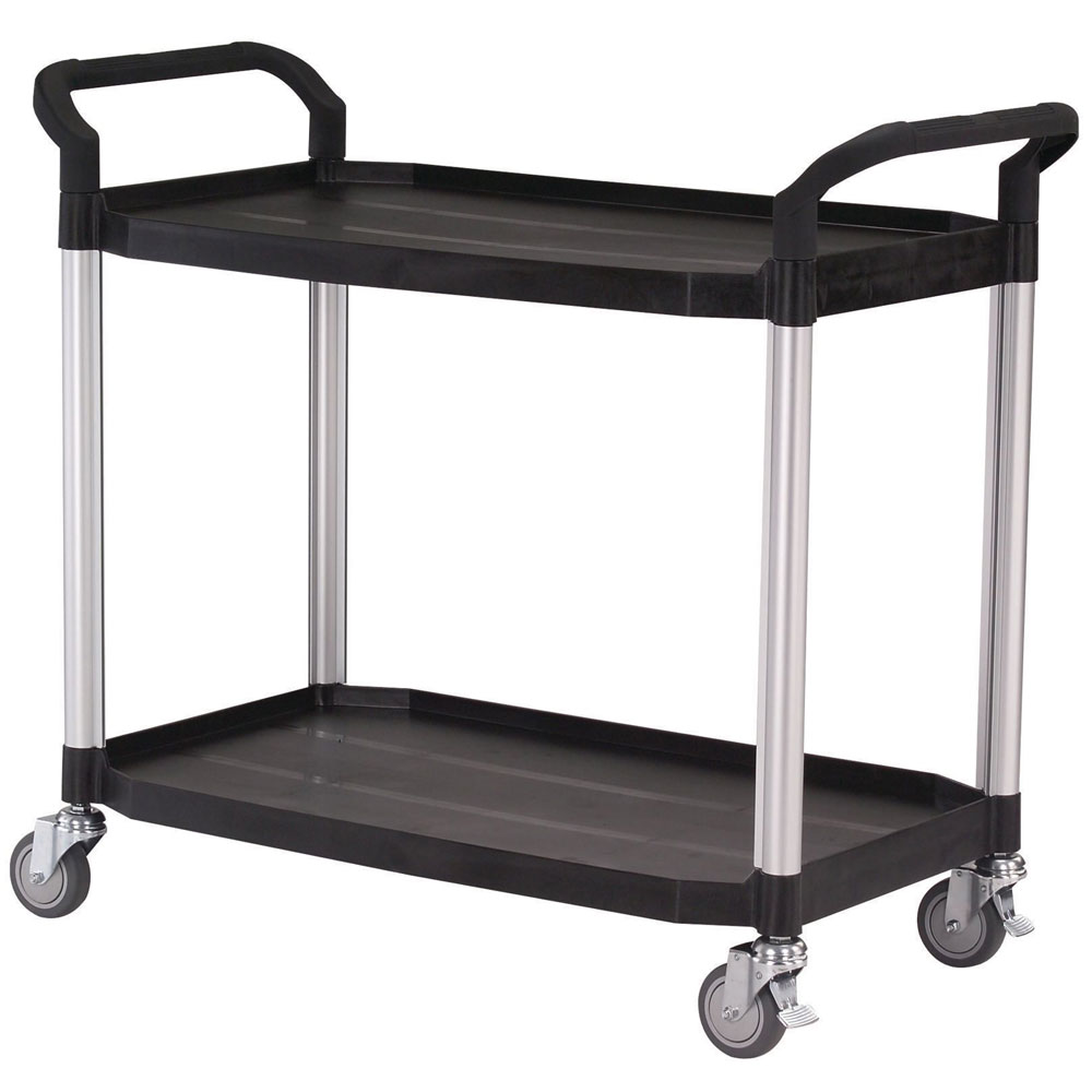 2 Shelf Black Plastic & Aluminium Tray Trolley - 950 x 520 x 1100mm - 250kg Capacity