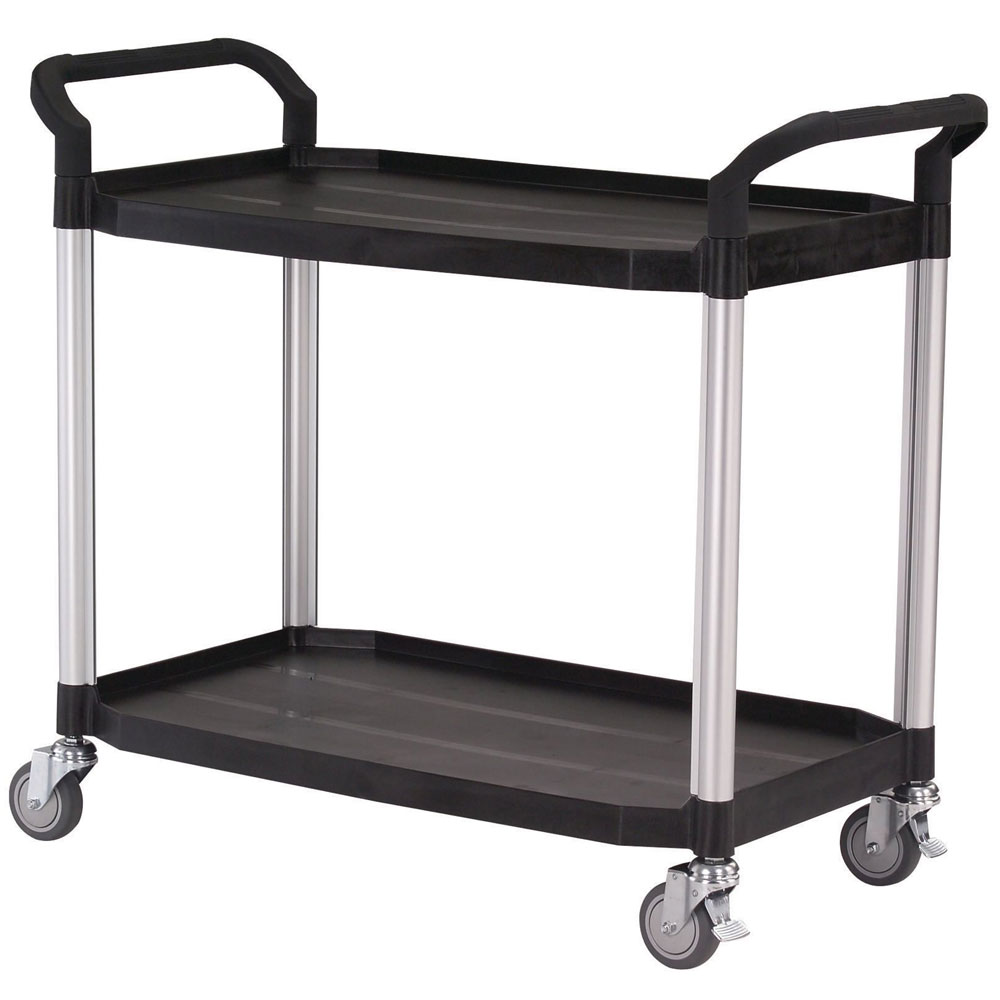 2 Shelf Black Plastic & Aluminium Tray Trolley - 950 x 520 x 1100mm - 250kg