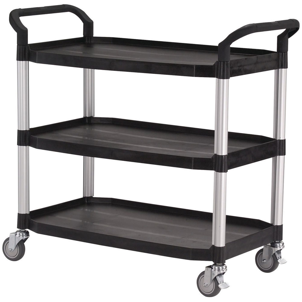 3 Shelf Black Plastic & Aluminium Tray Trolley - 1020 x 520 x 1100mm - 250kg Capacity