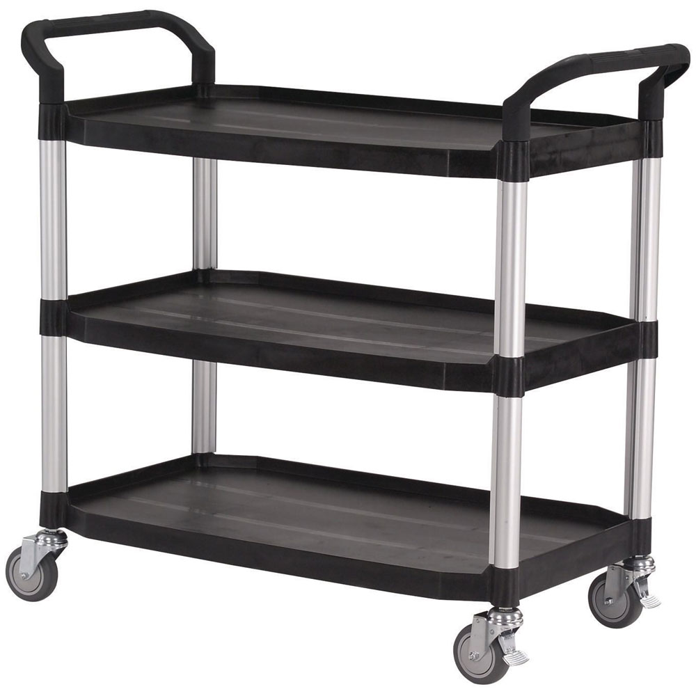 3 Shelf Black Plastic & Aluminium Tray Trolley - 1020 x 520 x 1100mm - 250kg