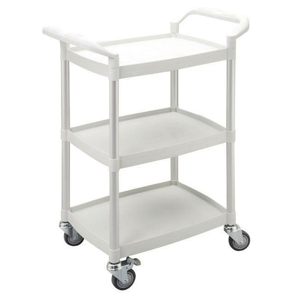 3 Shelf White Plastic & Aluminium Tray Trolley - 900 x 370 x 655mm - 150kg Capacity