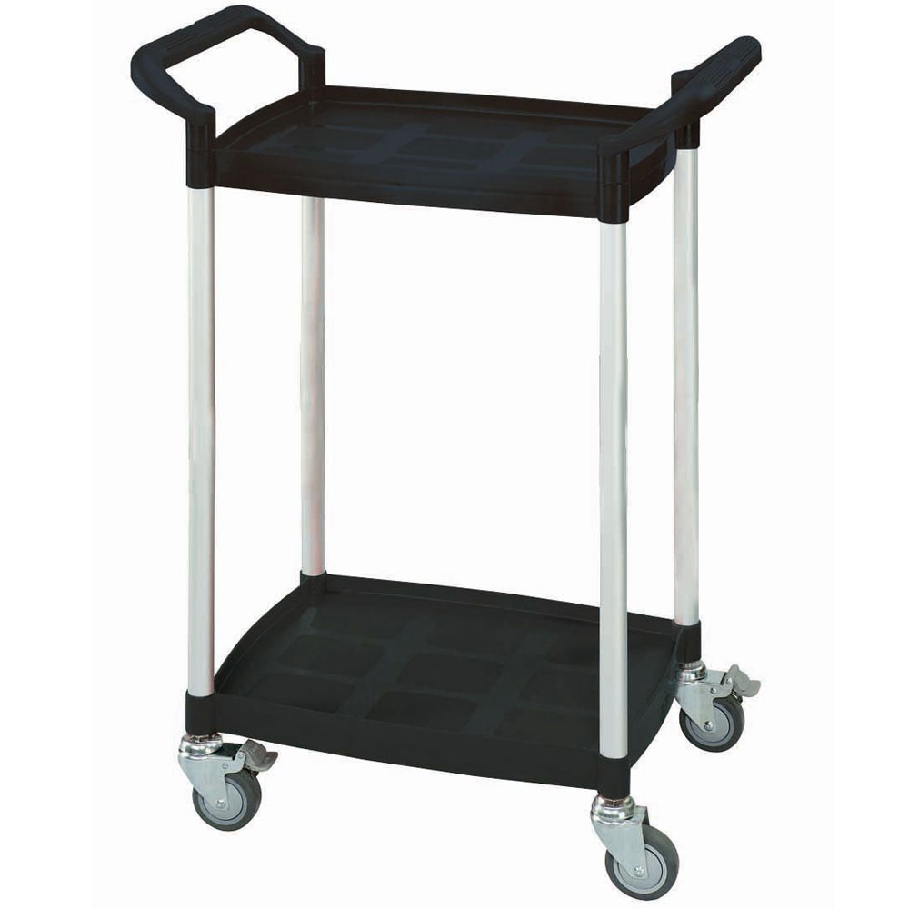 2 Shelf Black Plastic & Aluminium Tray Trolley - 850 x 370 x 655mm - 150kg Capacity
