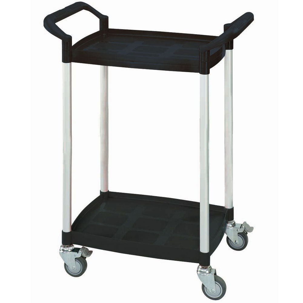 2 Shelf Black Plastic & Aluminium Tray Trolley - 850 x 370 x 655mm - 150kg