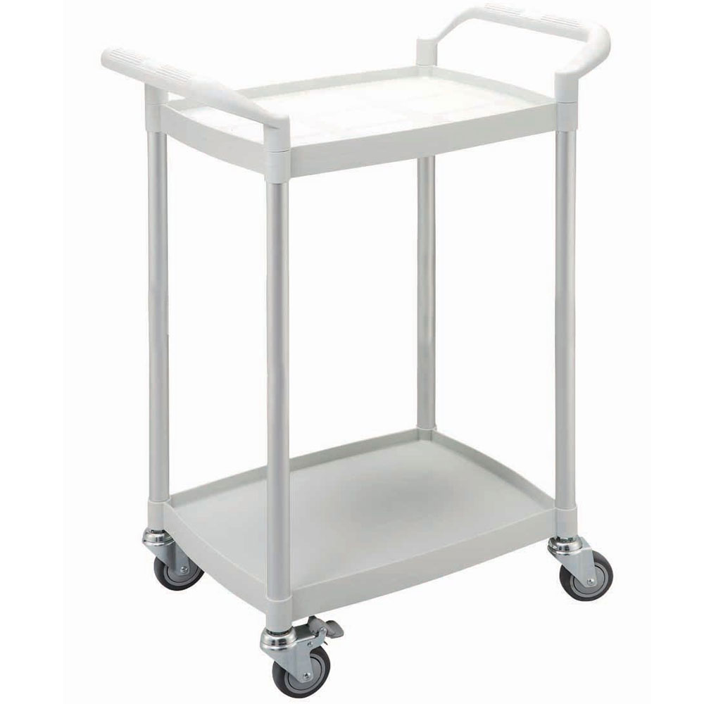 2 Shelf White Plastic & Aluminium Tray Trolley - 850 x 370 x 655mm - 150kg Capacity