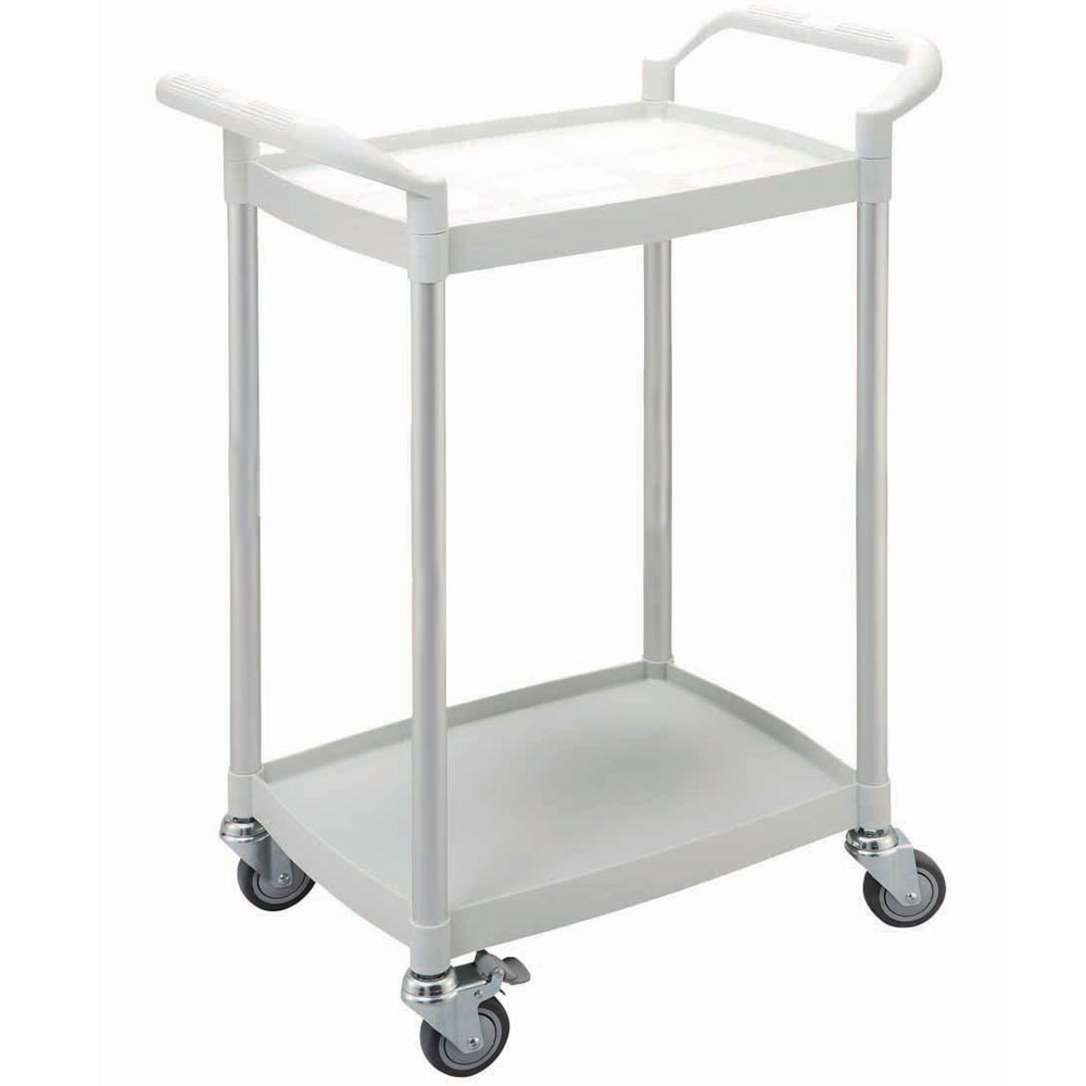 2 Shelf White Plastic & Aluminium Tray Trolley - 850 x 370 x 655mm - 150kg