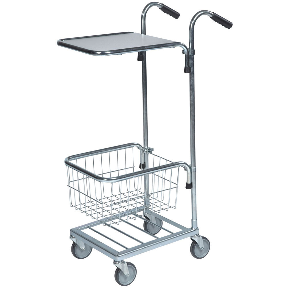 Office or mailroom Mini Trolley 1 Shelf 1 Basket - 1090 x 355 x 660