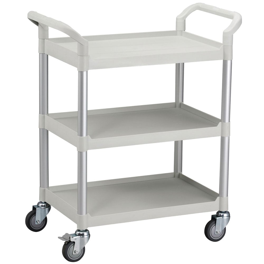 3 Shelf White Plastic & Aluminium Tray Trolley - 950 x 480 x 850mm - 250kg Capacity