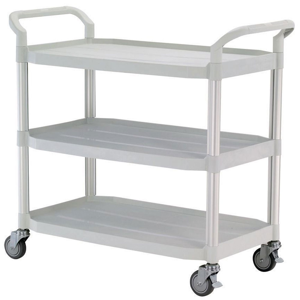 3 Shelf White Plastic & Aluminium Tray Trolley - 1000 x 480 x 1100mm - 250kg Capacity