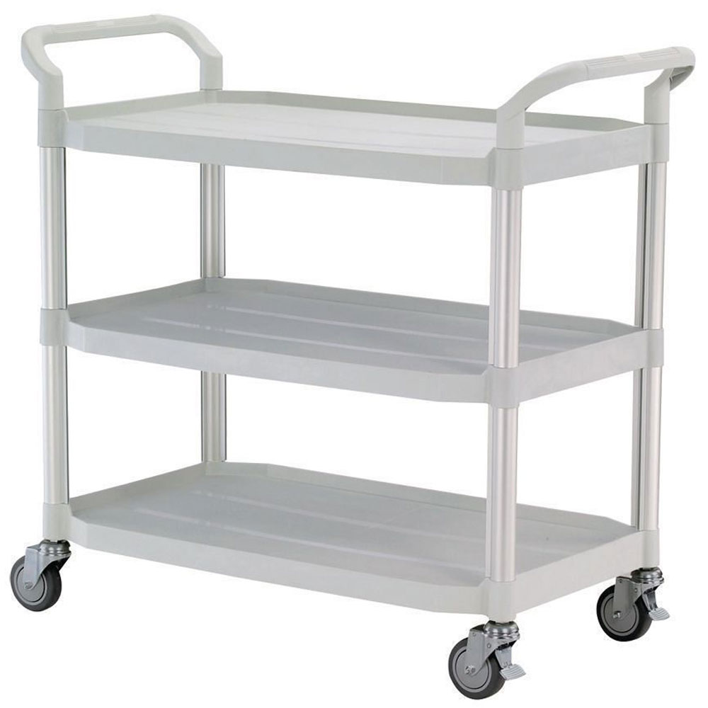 3 Shelf White Plastic & Aluminium Tray Trolley - 1000 x 480 x 1100mm - 250kg
