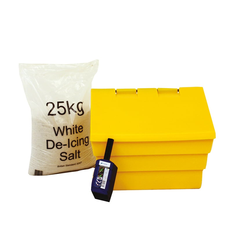Mini 50 Litre Grit Bin With 1 x 25kg Bag White De-Icing Salt And Scoop