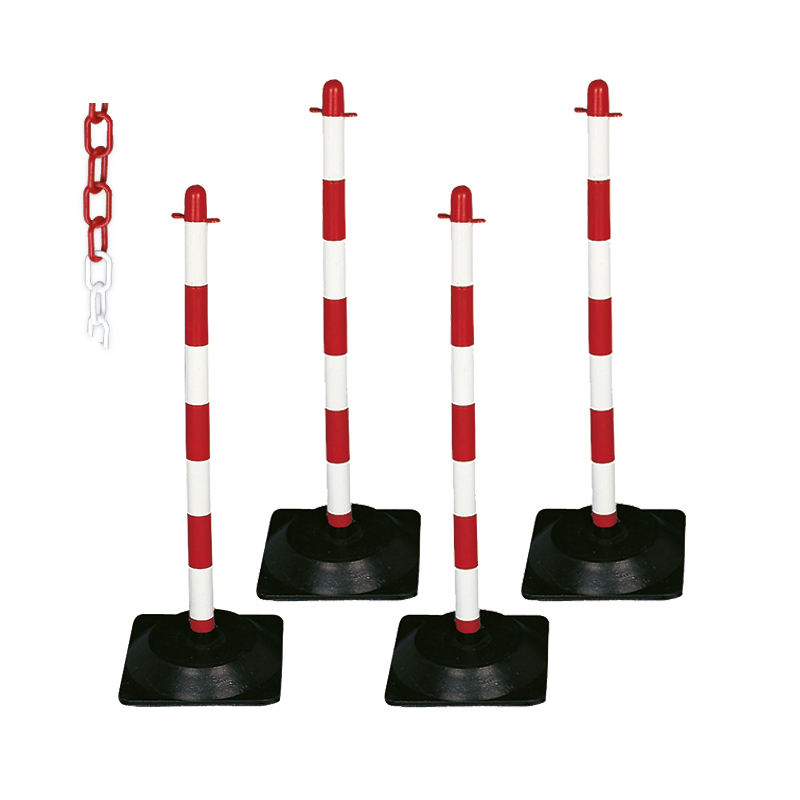 Barrier Kit - 4 Posts, 6mm Chain, Rubber Square base, Red & White