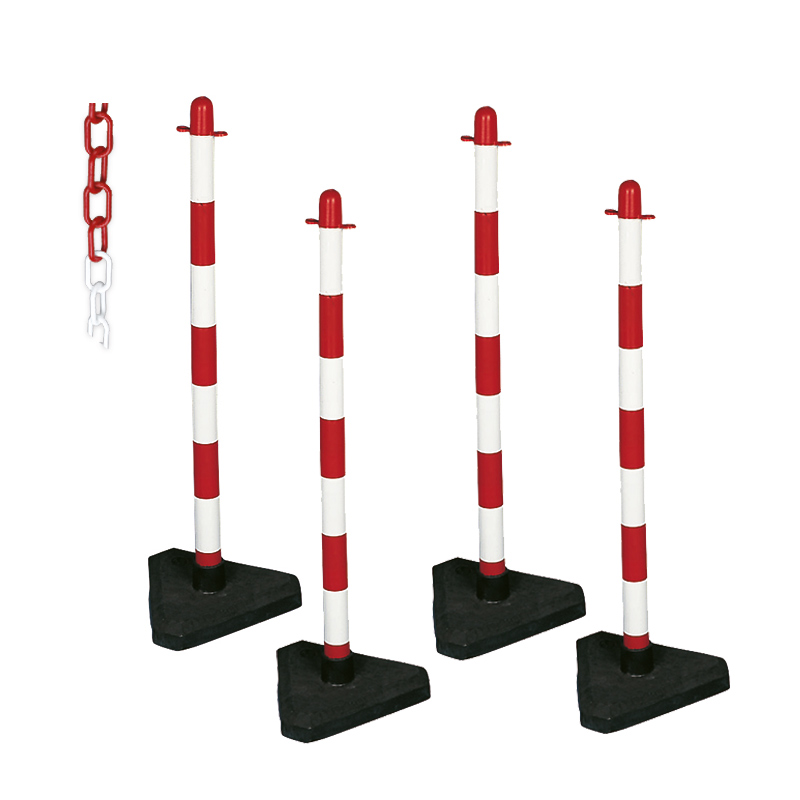 Barrier Kit - 4 Posts, 6mm Chain, Concrete Triangular base, Red & White