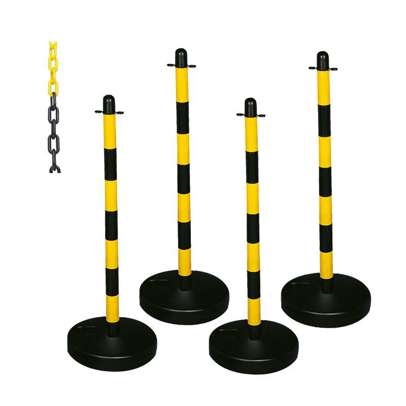 Barrier Kit - 4 Posts, 6mm Chain, Fillable Circular Base, Yellow & Black