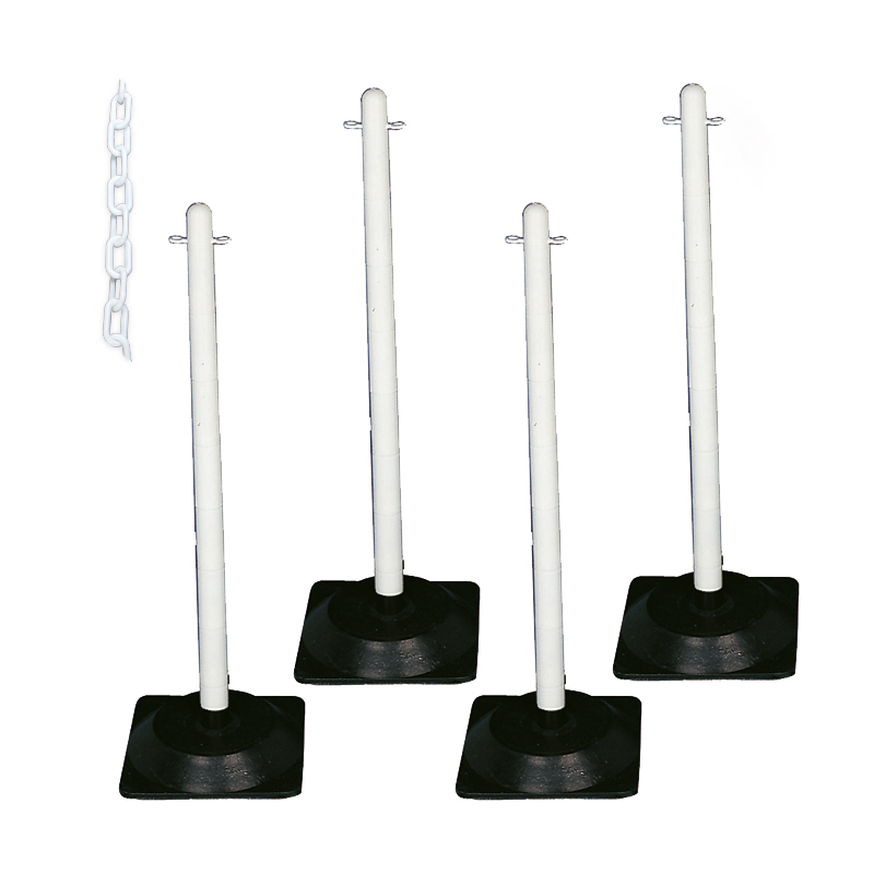 Barrier Kit - 4 Posts, 6mm Chain, Rubber Square base, White