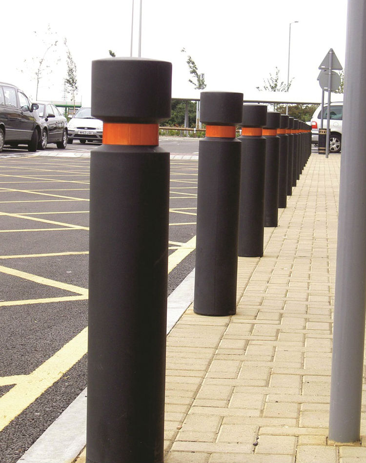 H/D Fixed Steel Core Bollards with Black Sleeves Straight Sided
