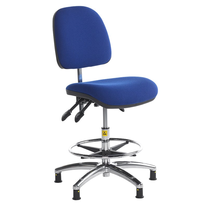 ESD Fully ergonomic upholstered chair with foot ring & feet, High Lift - 500-690mm