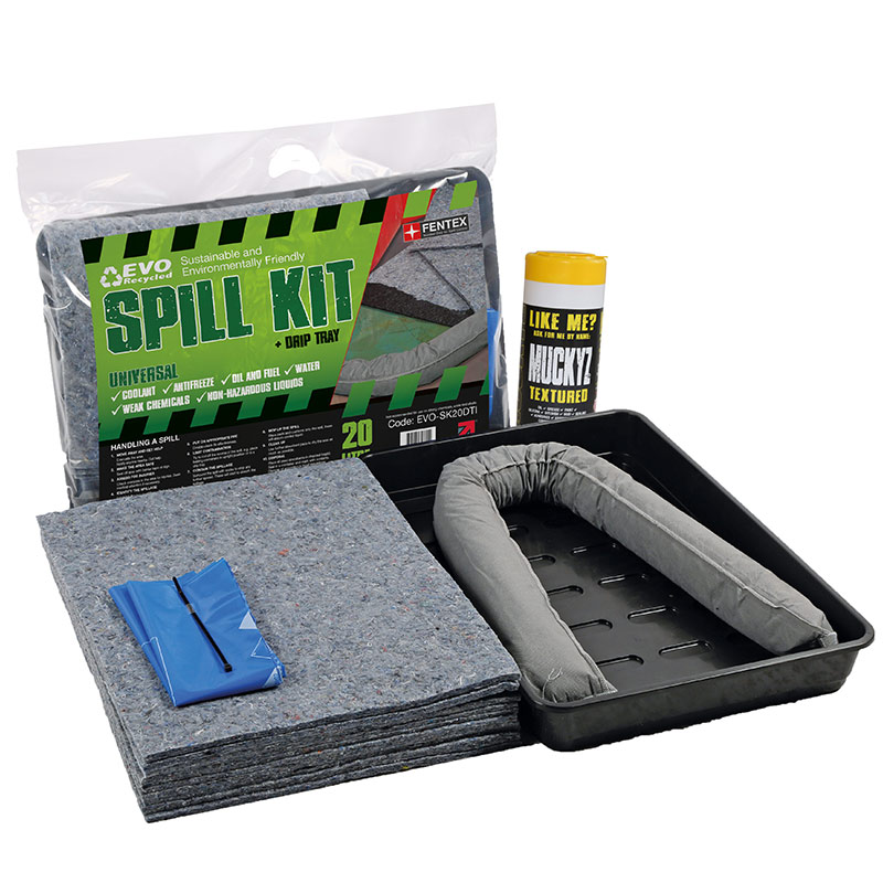 EVO Recycled 20L Spill Kit with plastic drip tray