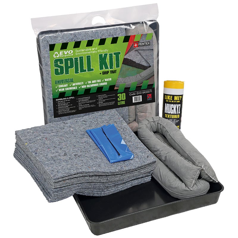 EVO Recycled 30L Spill Kit with plastic drip tray