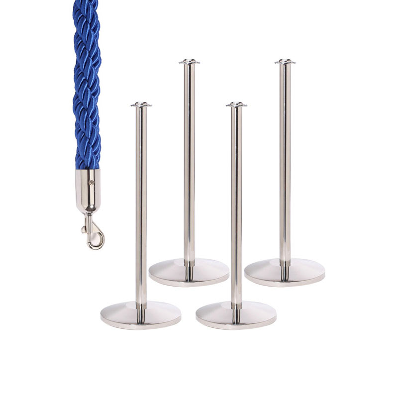 4 Flat Top Barrier Posts with 3 Braided Blue Ropes