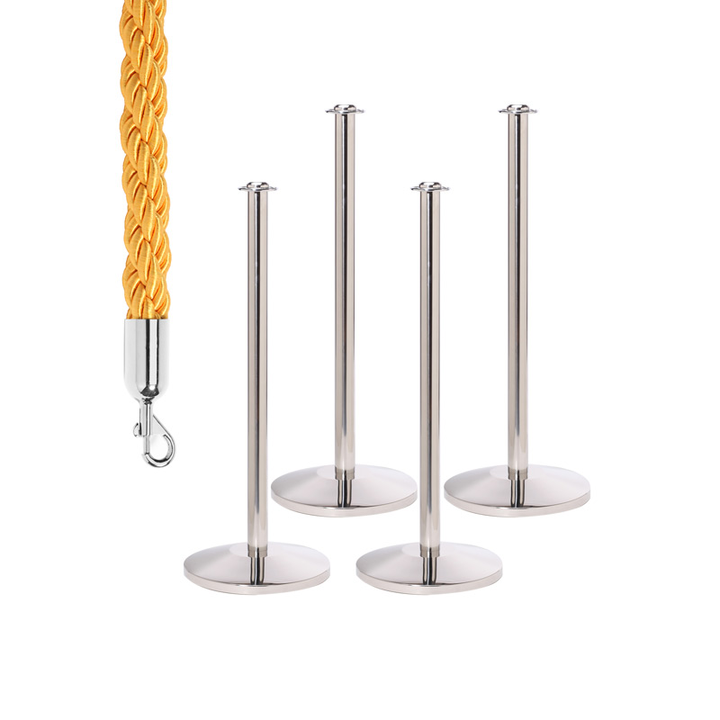 4 Flat Top Barrier Posts with 3 Braided Gold Ropes