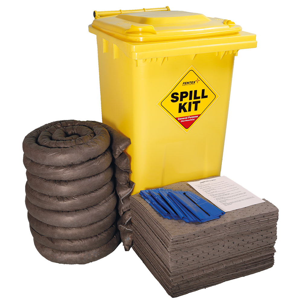 General Emergency Spill Kits - 240 litre Drum Large Workshop Kit - Yellow Bin