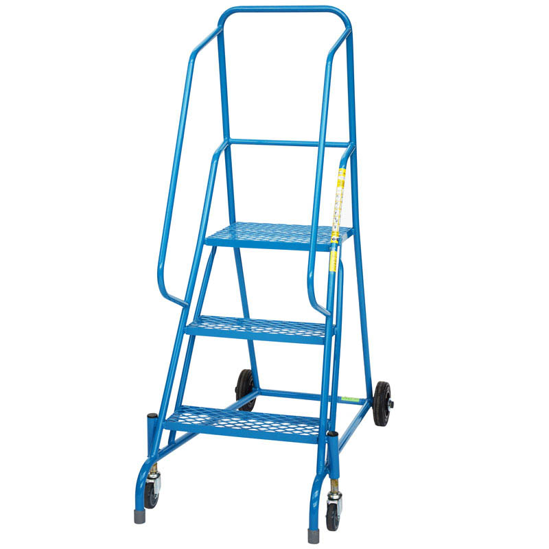 Spring Mobile Safety Steps - 3 expanded steel treads - platform height 750mm - EN-131 & DGUV Tested