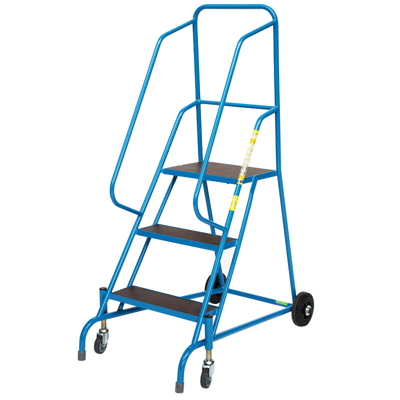Spring Mobile Safety Steps - 3 phenolic non-slip treads - platform height 750mm - EN-131 & DGUV Tested
