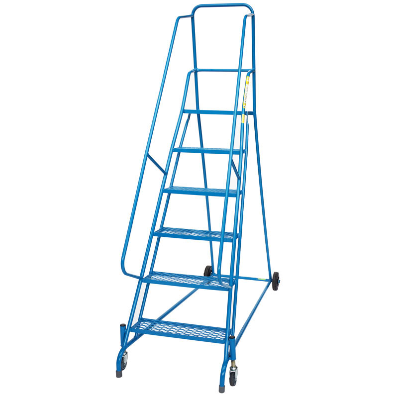 Spring Mobile Safety Steps - 6 expanded steel treads - platform height 1500mm - EN-131 & DGUV Tested