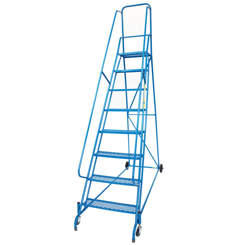 Spring Mobile Safety Steps - 8 expanded steel treads - platform height 2000mm - EN-131 & DGUV Tested