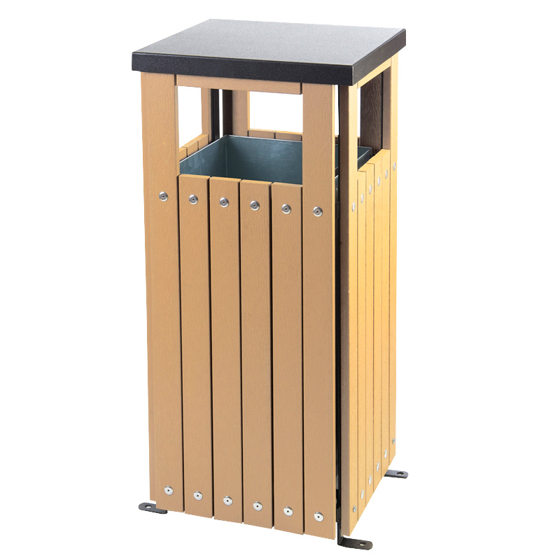 Wood Effect Outdoor Park Litter Bins - square closed top