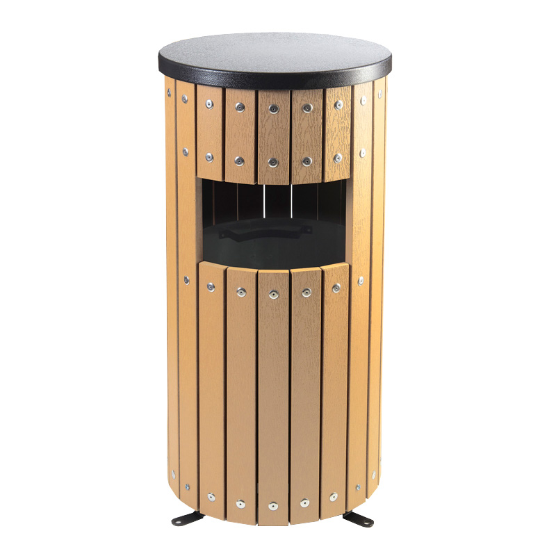 Wood Effect Outdoor Park Litter Bins - Round closed top
