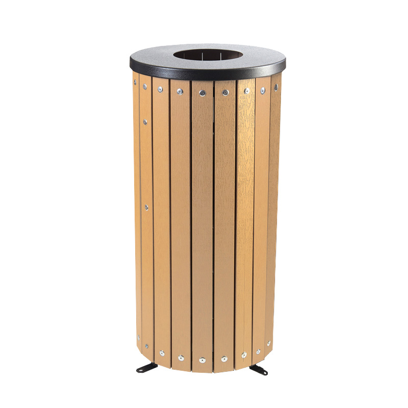 Wood Effect Outdoor Park Litter Bins - Round open top