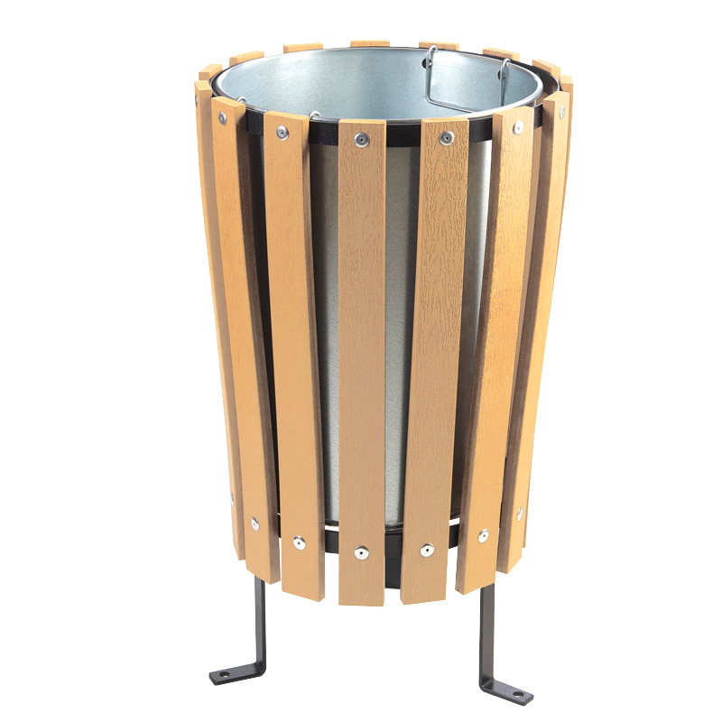 Wood Effect Outdoor Park Litter Bins - open top