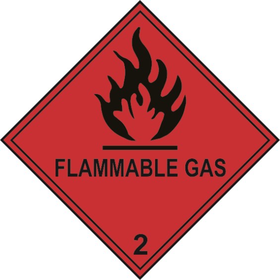 Flammable Gas 2 - Diamond Hazard Warning Labels (100 x 100mm Roll of 250)